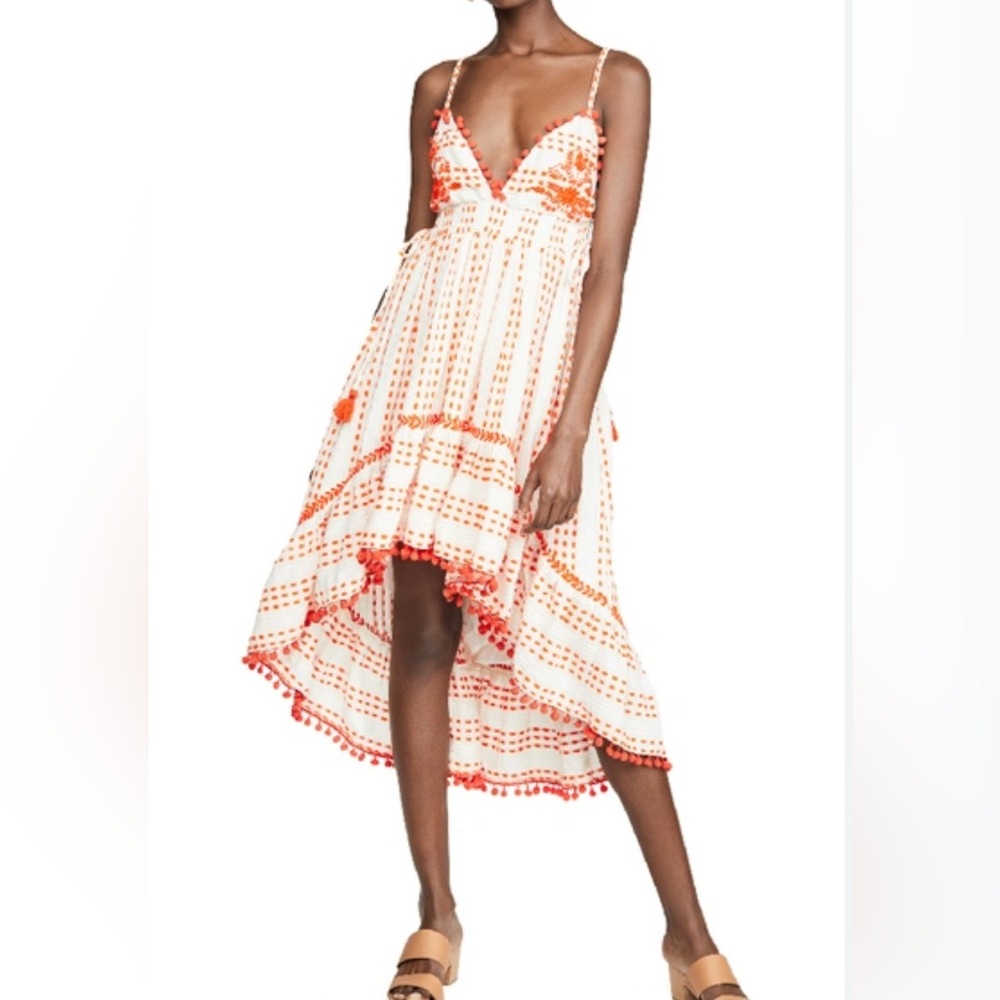 Vibrant Orange and White High Low Dress